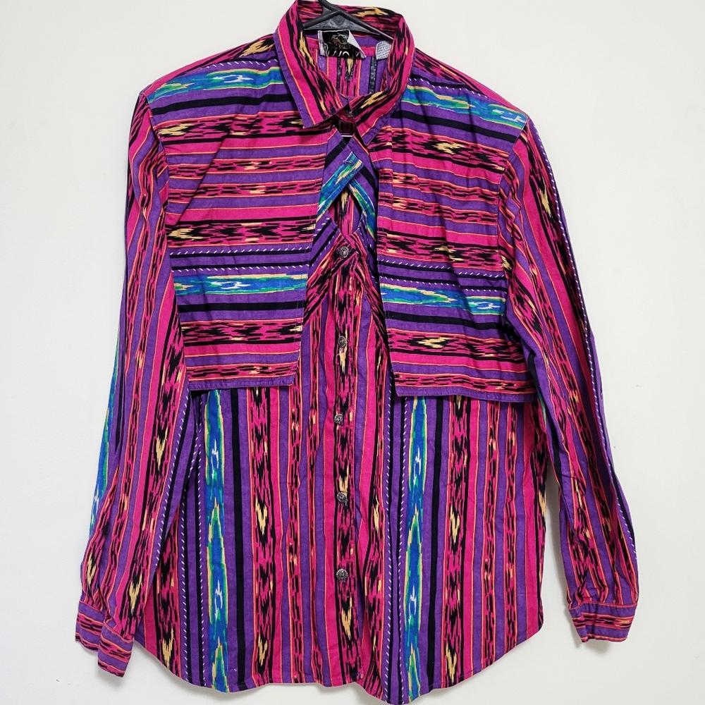 Vintage Button-Down Shirt in Pink, Purple, Blue, Green